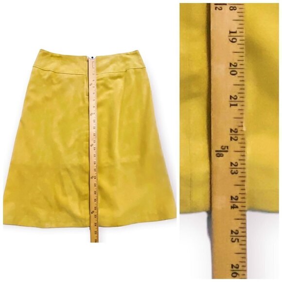 Vintage Italian‎ Victory Leather Yellow Suede A line-pleated Skirt, Size US12 - Picture 11 of 13